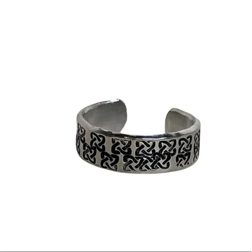 Handmade 9 hand stamped silver hypoallergenic adjustable Celtic knot cuff ring
